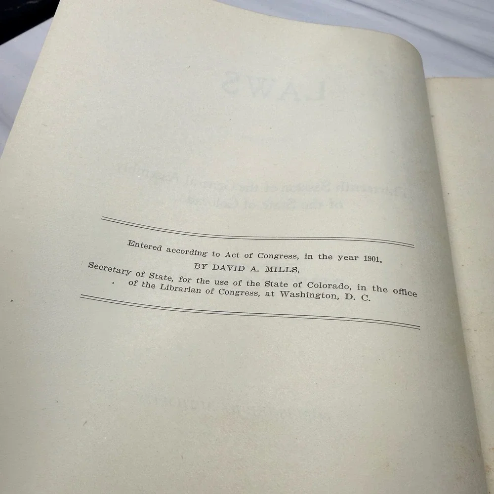1901 Session Laws of Colorado 13th General Assembly Antique Law Book Hardcover